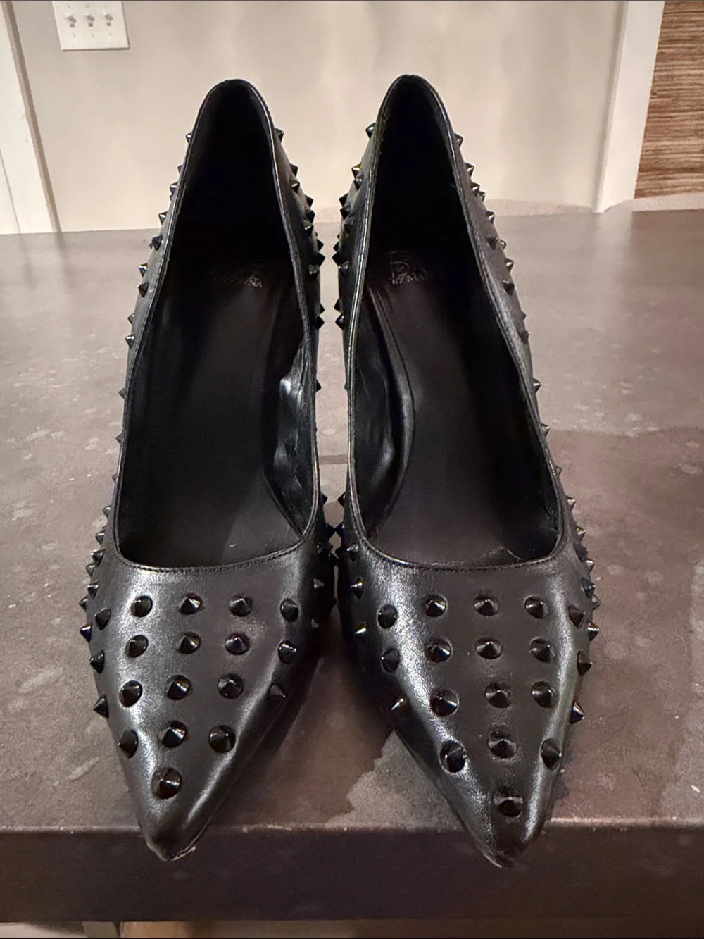 Women's Black Studded Pointed-Toe High Heels